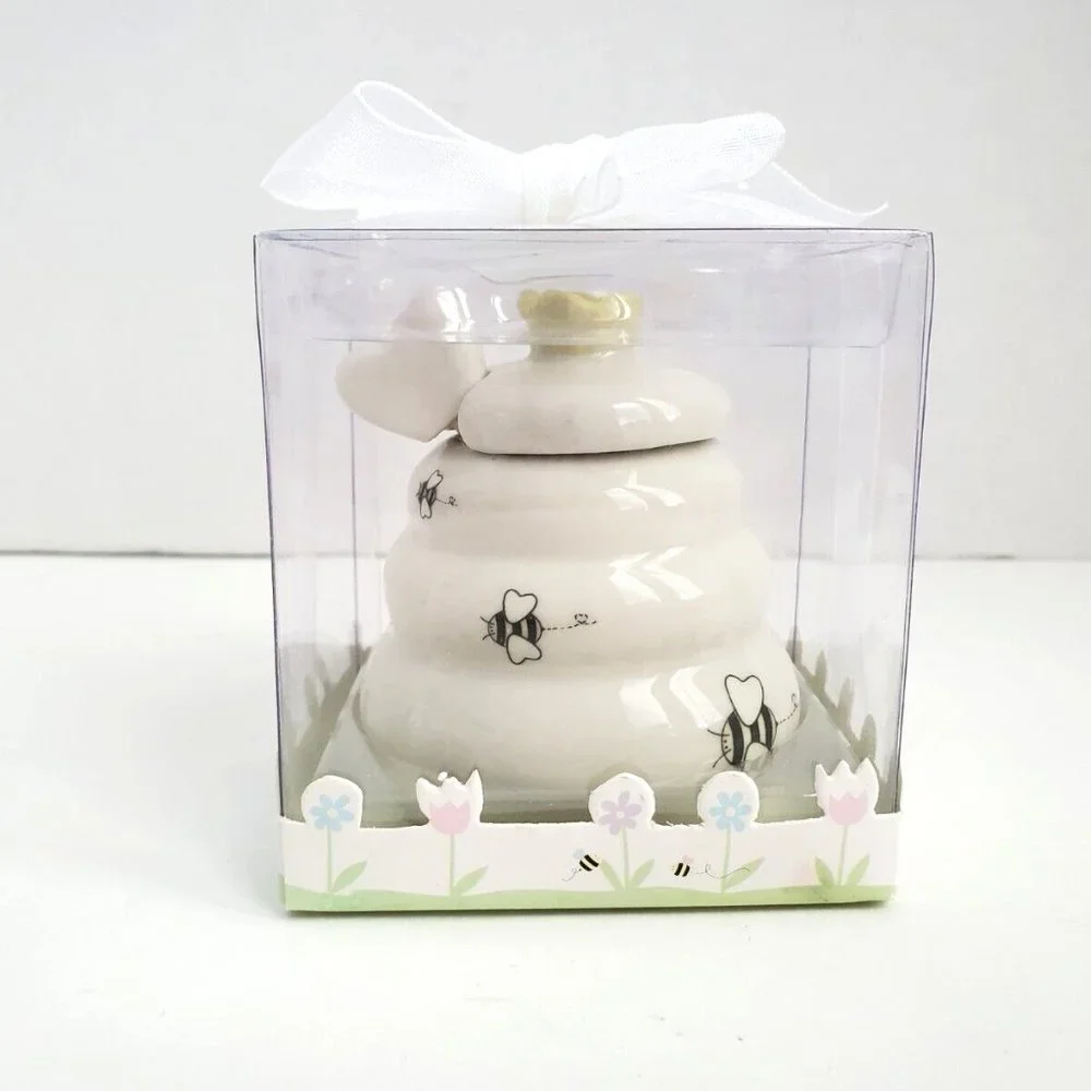 “Sweet As Can Bee” Ceramic Honey Pot w/ Wooden Dipper By Kate Aspen~ New in Box